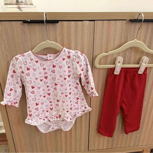 Kissy Kissy Heart Print Set - Pink and Red